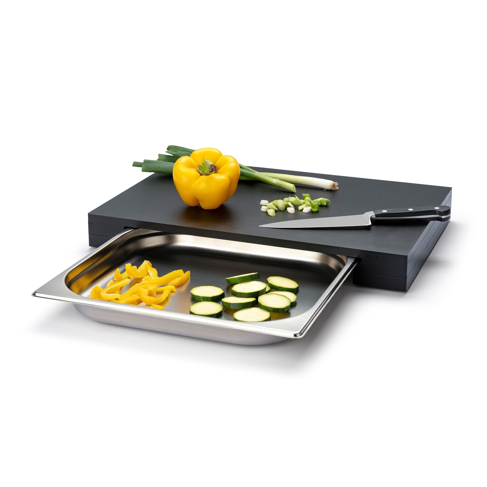 Continenta - Schneidebrett DURACORE mit Edelstahlschublade 48 x 32,5 x 6 cm