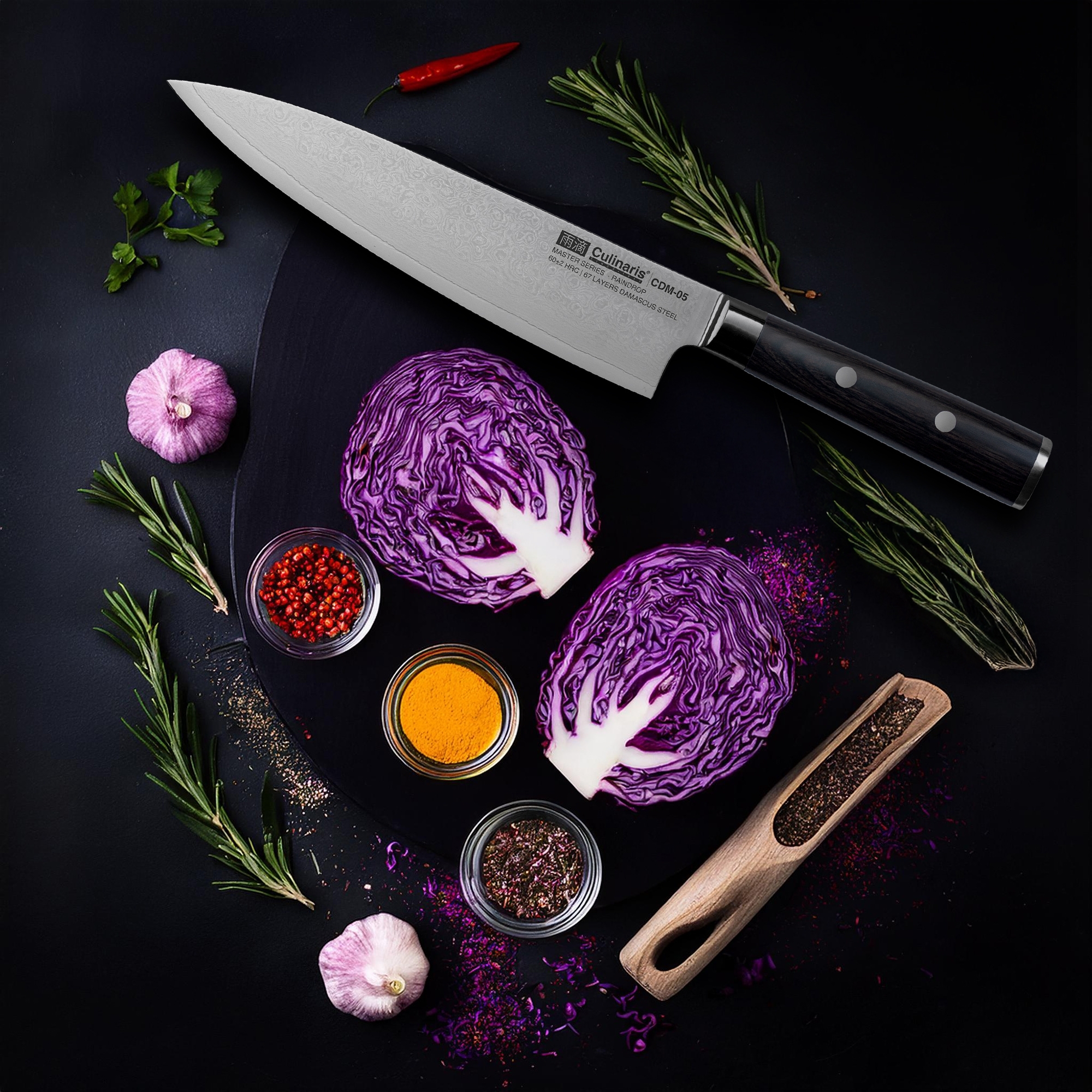 Knife block + 4 knives + meat fork - Damascus Master - 6-pcs. | Culinaris Knife block + 4 knives + meat fork - Damascus Master - 6-pcs. | Culinaris