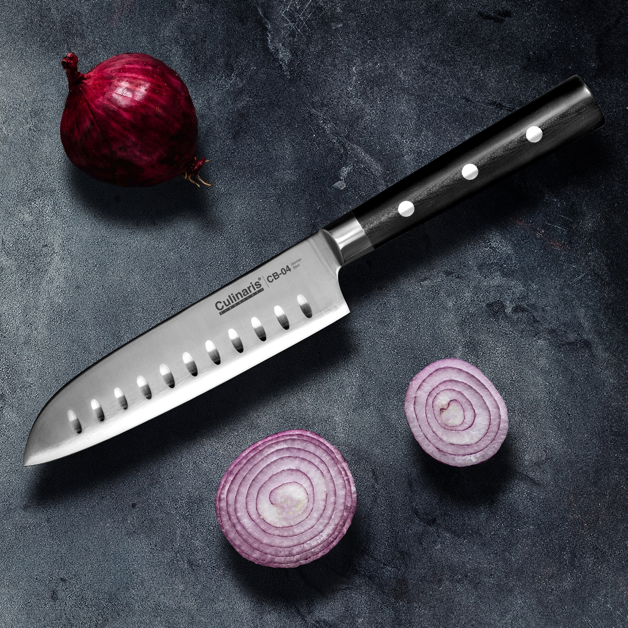 Culinaris Santoku klein Black Serie 13 cm mit Kullenschliff
