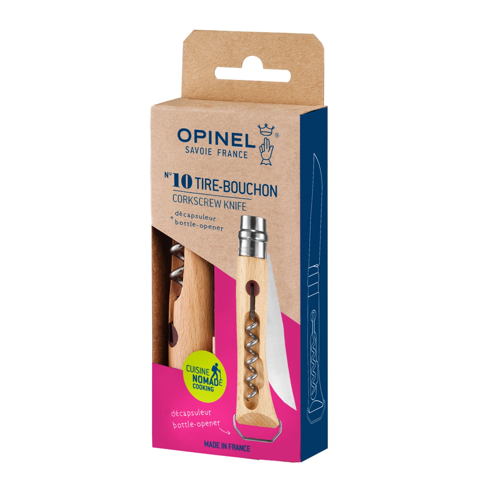 Opinel - Taschenmesser mit Korkenzieher No 10 - 23 cm - Buche
