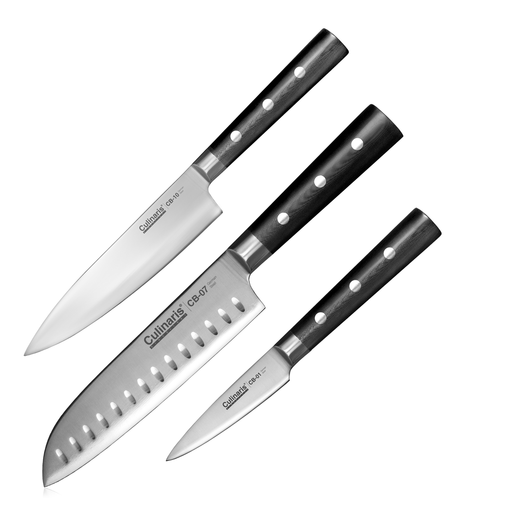 Gr. Santoku + Schälmesser + kl. Kochmesser - Black Serie - 3tlg. | Culinaris
