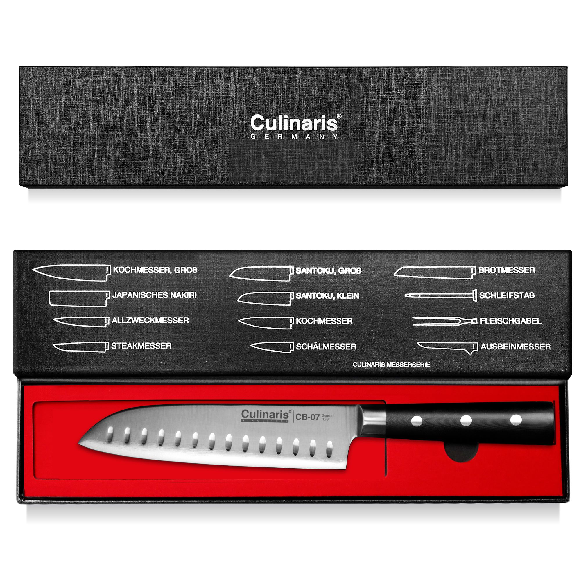 Culinaris Santoku und Schälmesser Black Serie in Geschenkbox