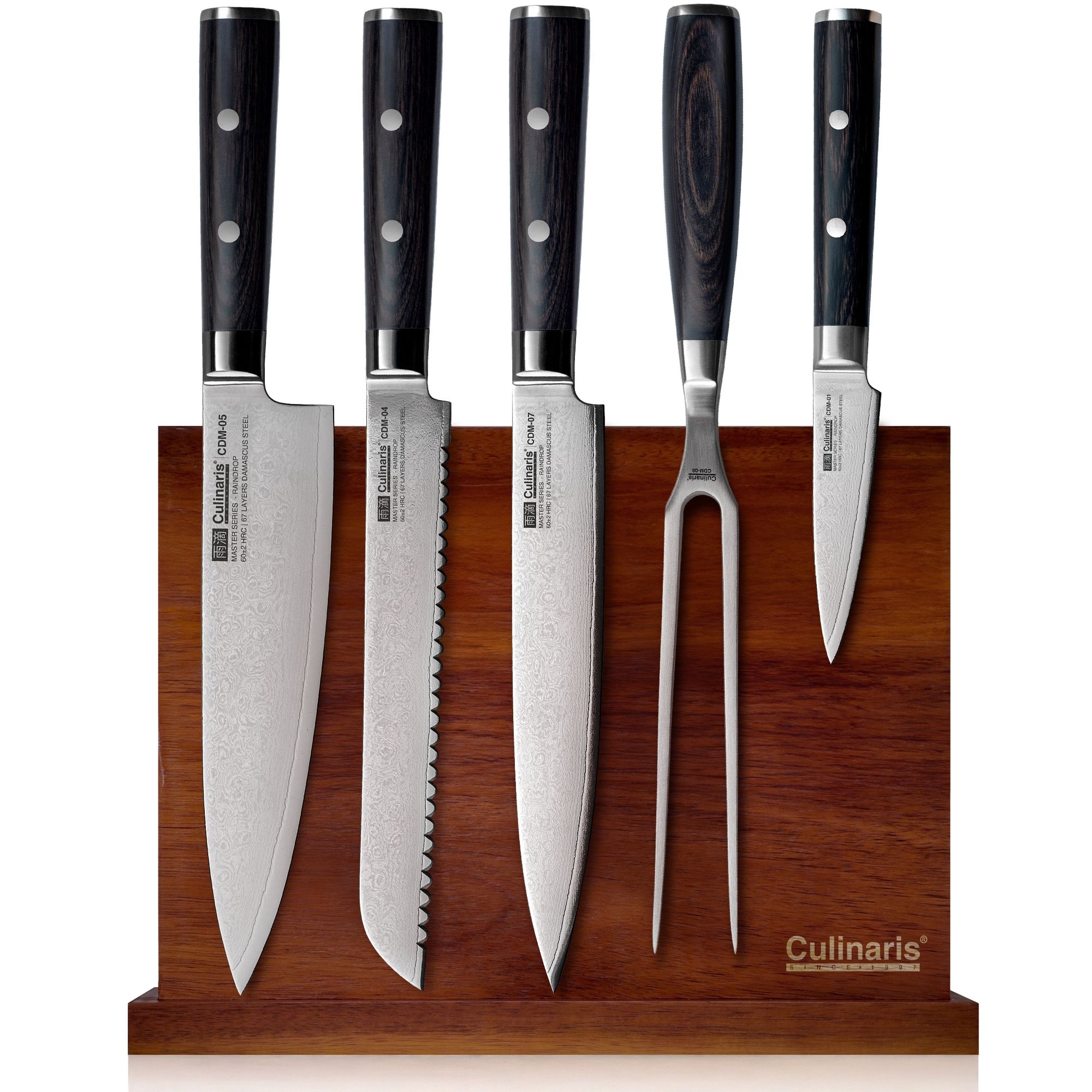 Knife block + 4 knives + meat fork - Damascus Master - 6-pcs. | Culinaris Knife block + 4 knives + meat fork - Damascus Master - 6-pcs. | Culinaris
