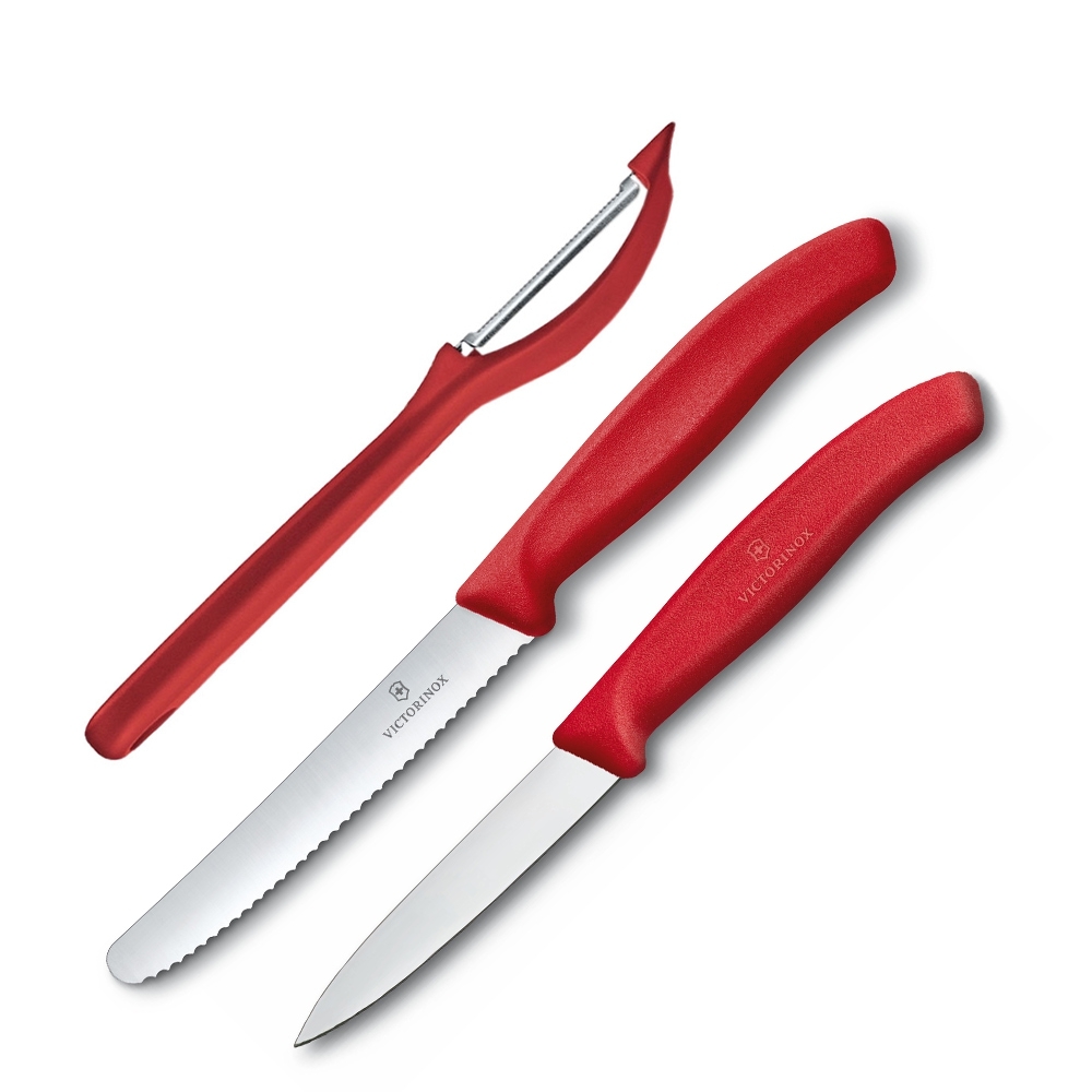 Victorinox Swiss Classic Paring knife set with peeler, pieces, red
