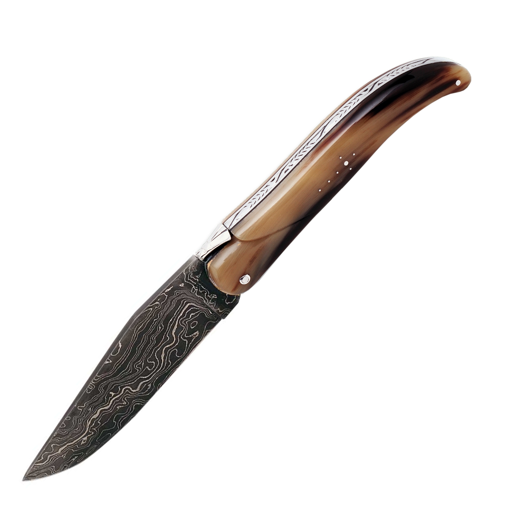 Laguiole - Jagdmesser Hornspitze Damastklinge