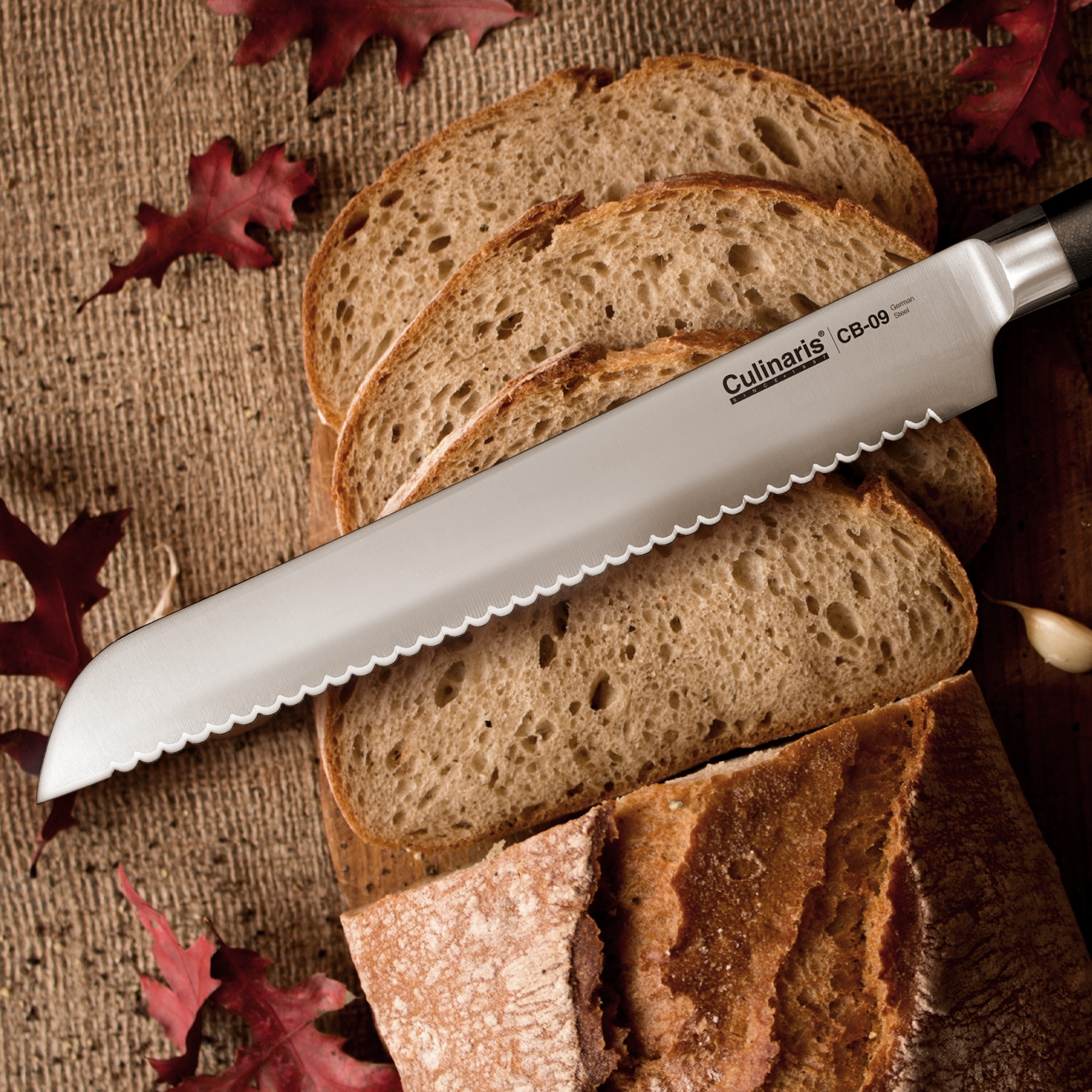 Culinaris - Brotmesser doppelseitig geschliffene Klinge 25 cm Black Serie | CB-09