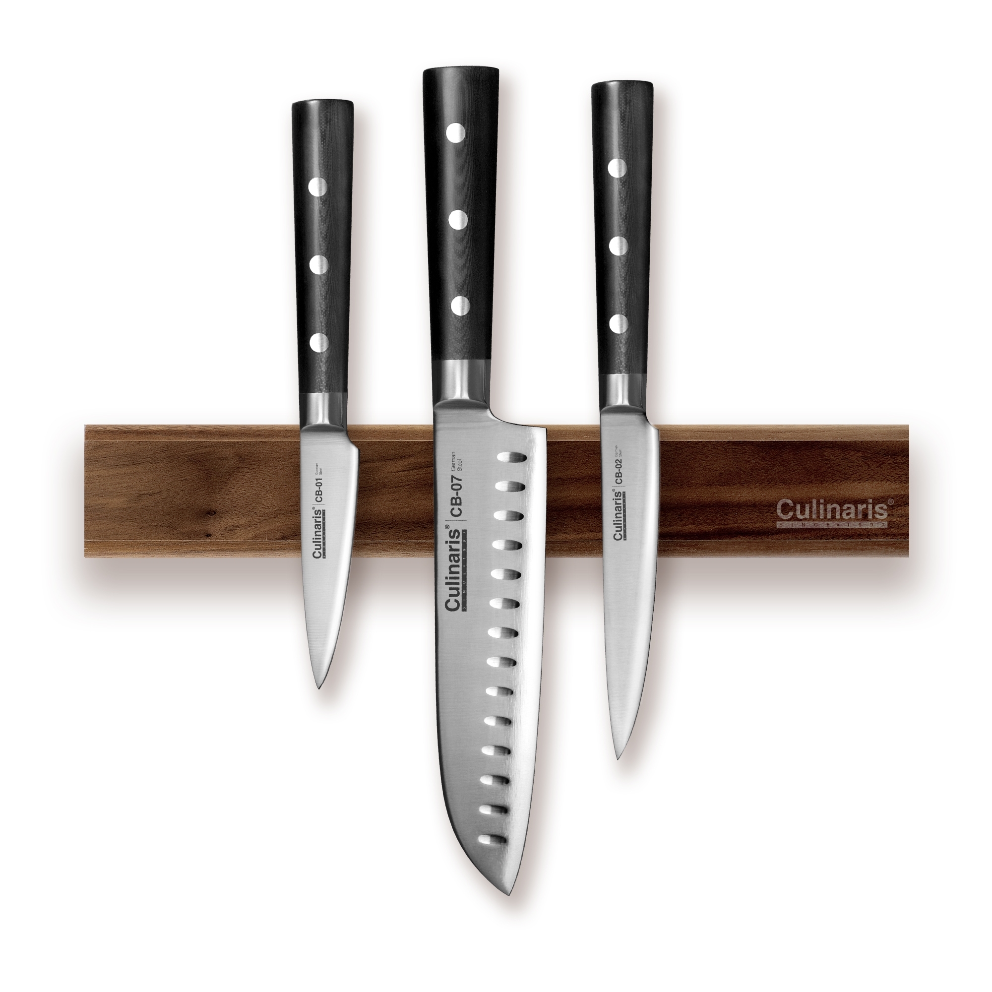 Culinaris - Messer-Set - Santoku, Schälmesser, Allzweckmesser, Magnetleiste Black Serie