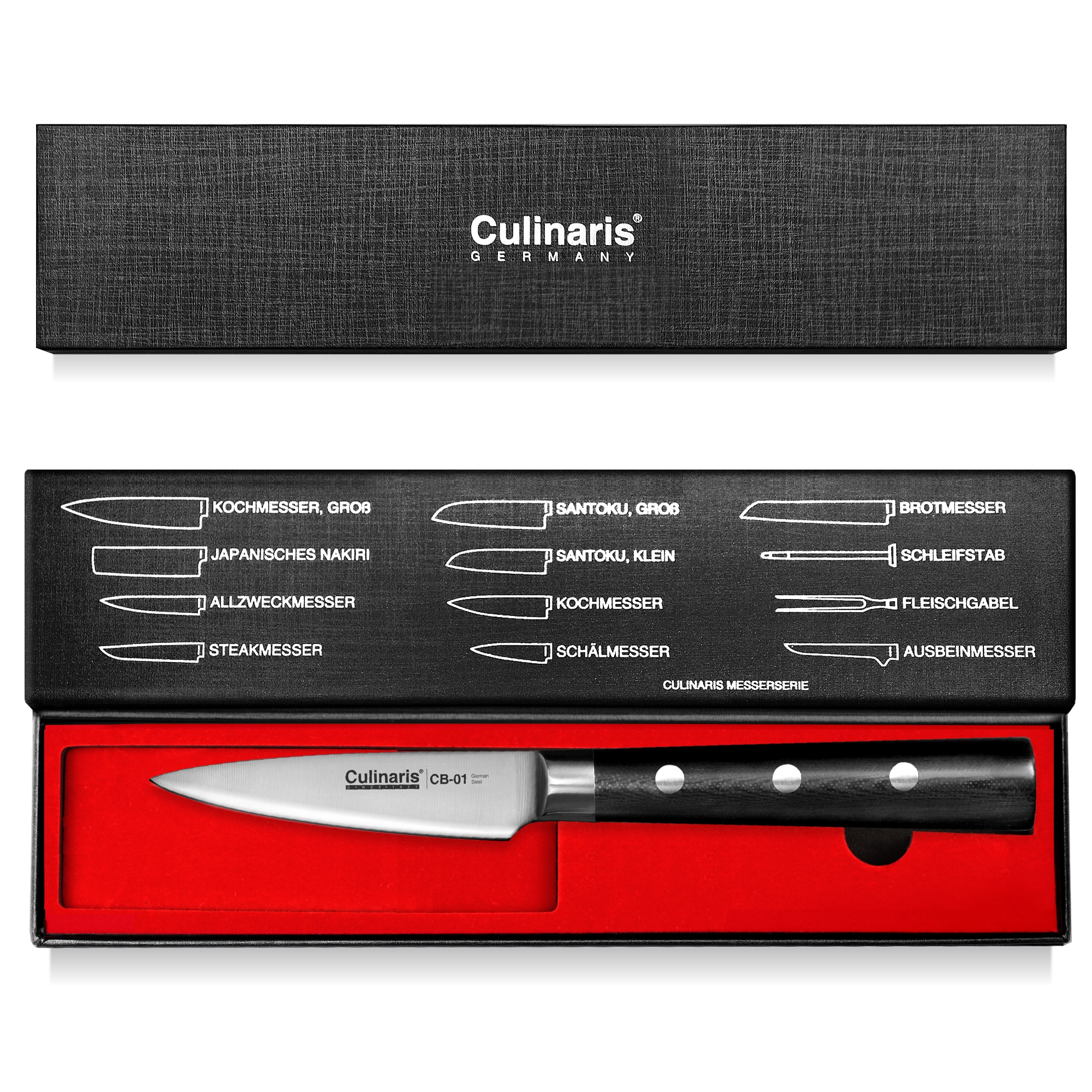 Culinaris Santoku und Schälmesser Black Serie in Geschenkbox