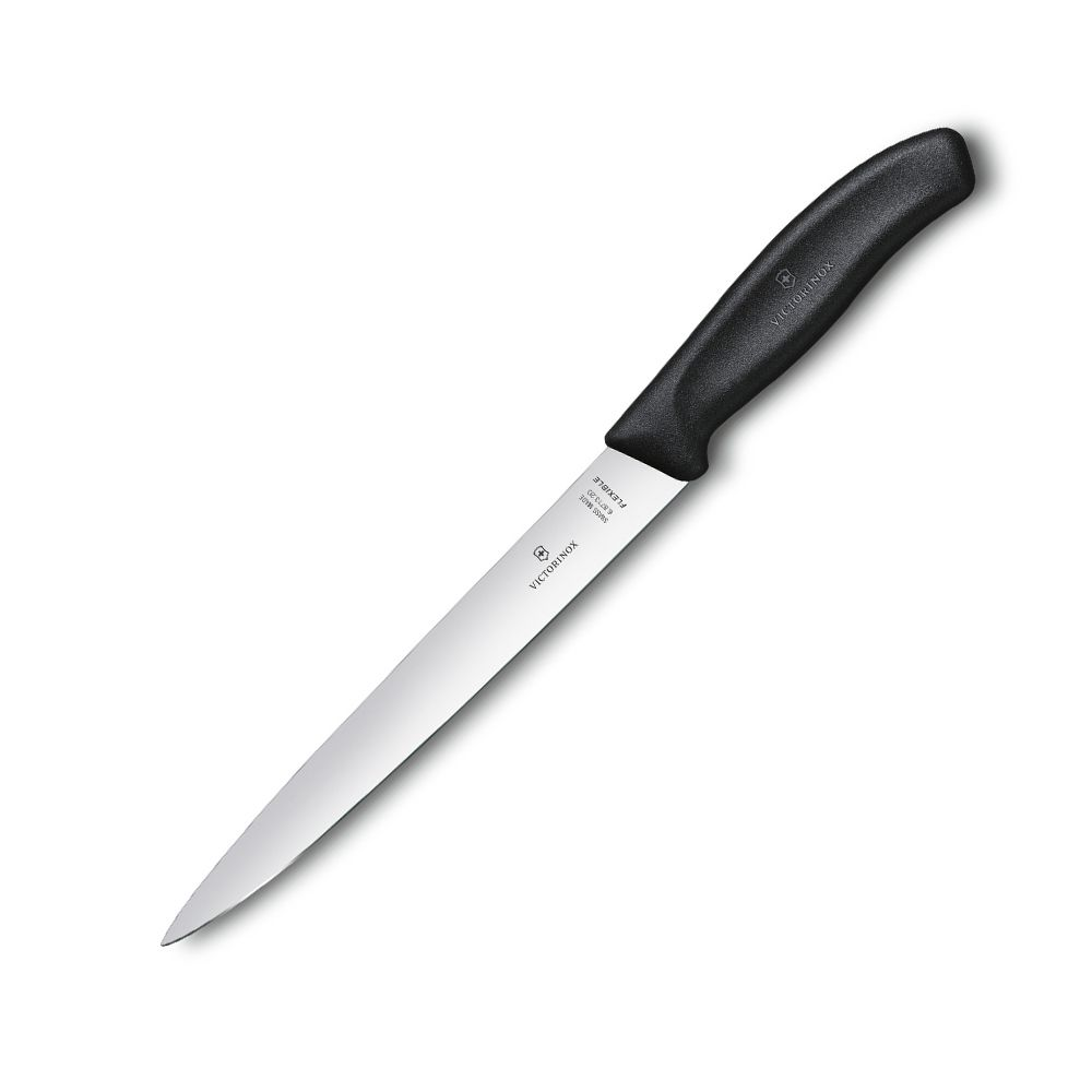 Slim filleting knife with plastic handle