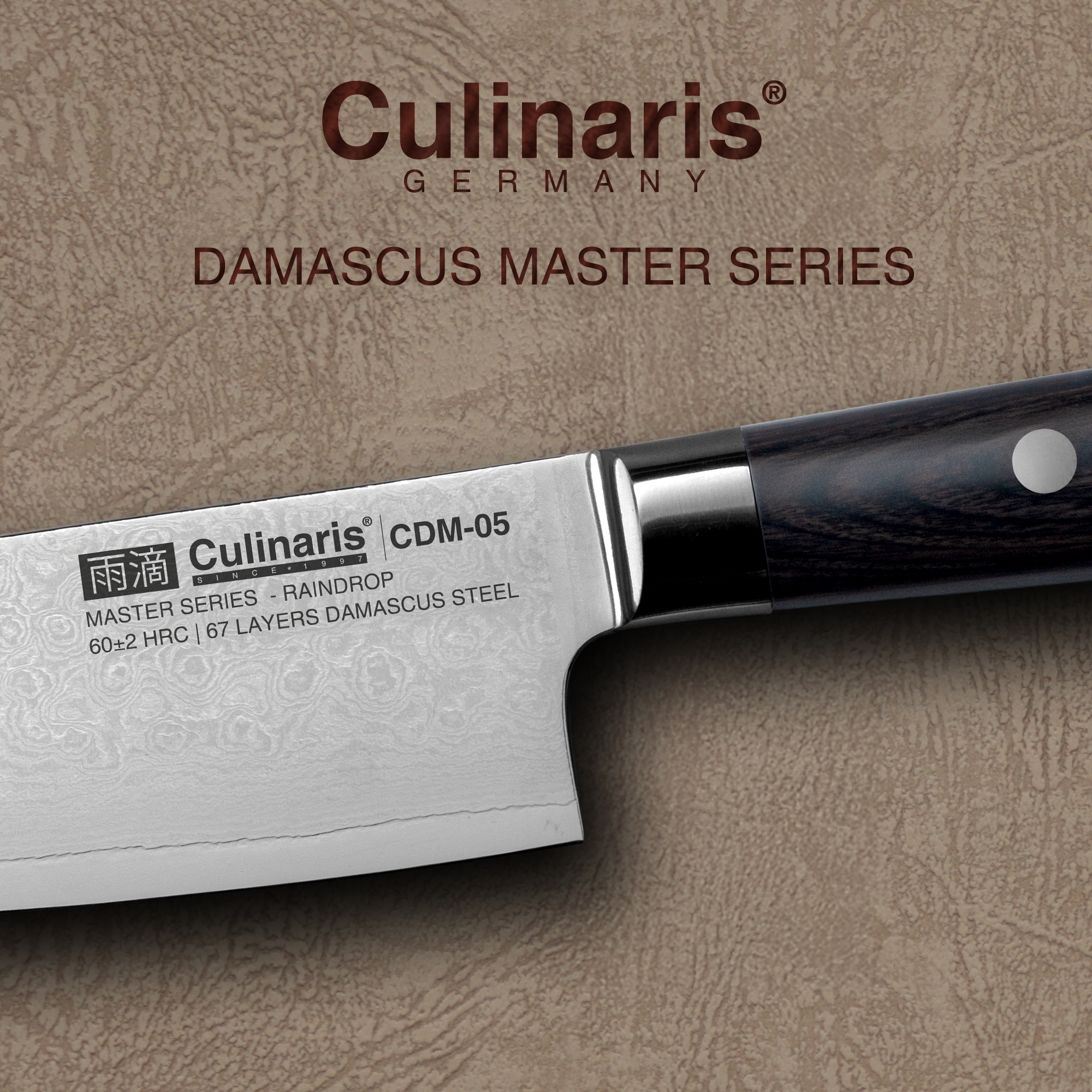 Culinaris - Magnetische Messerleiste + 4 Damascus Messer + Fleischgabel | 6 tlg.