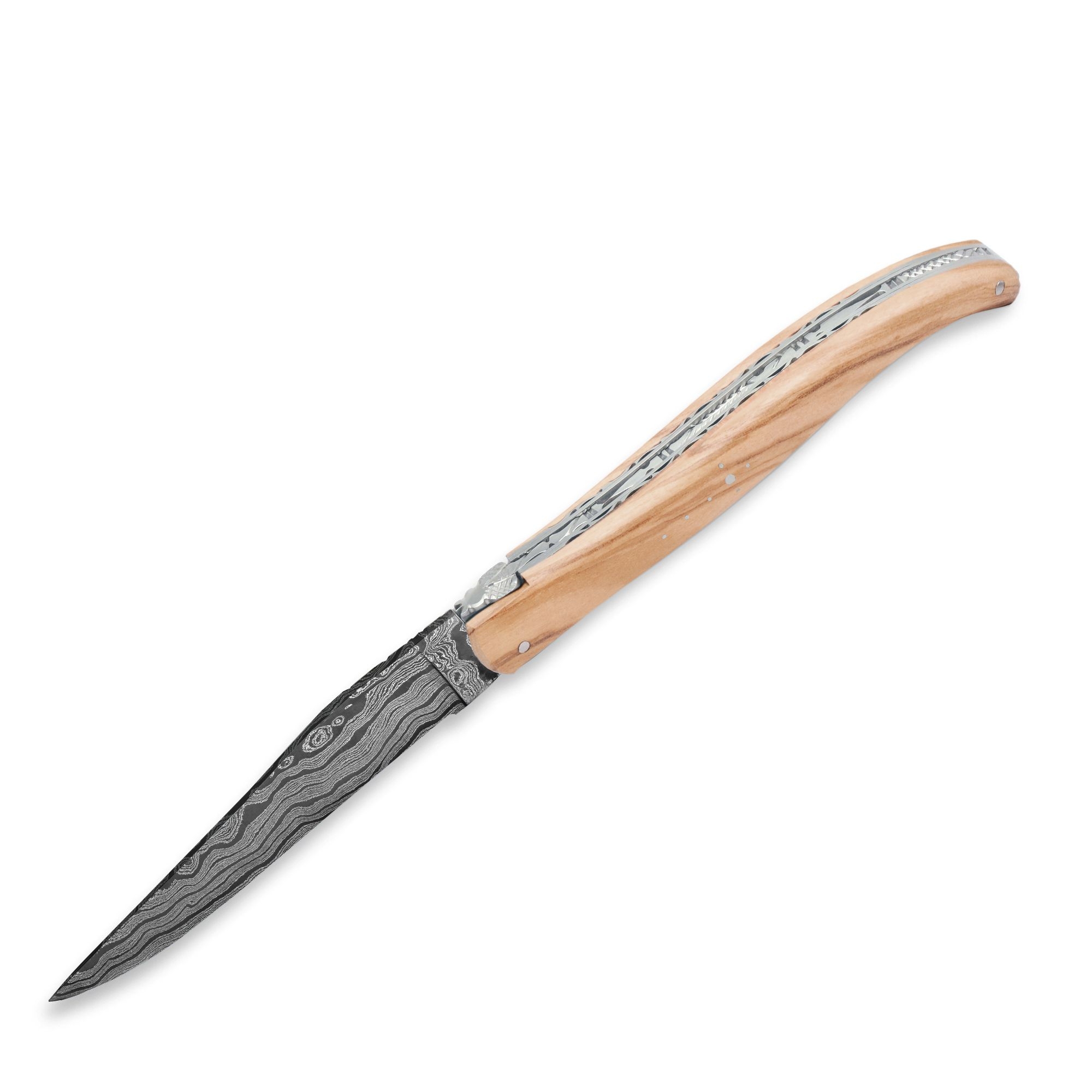 Laguiole - Klapp-/Taschenmesser Doppelplatine Olivenholz Damastklinge