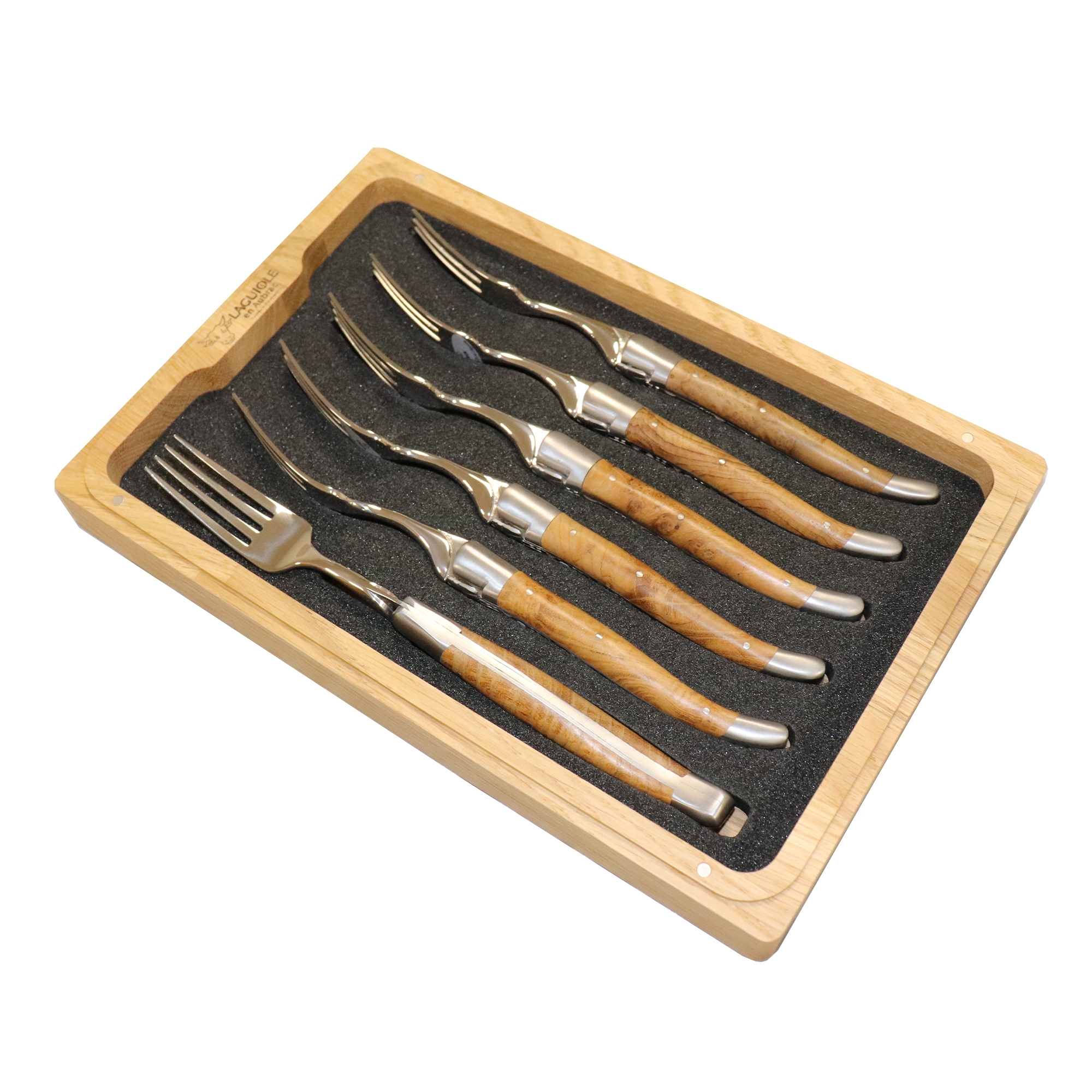 Laguiole - Steak fork - teak wood gloss - set of 6