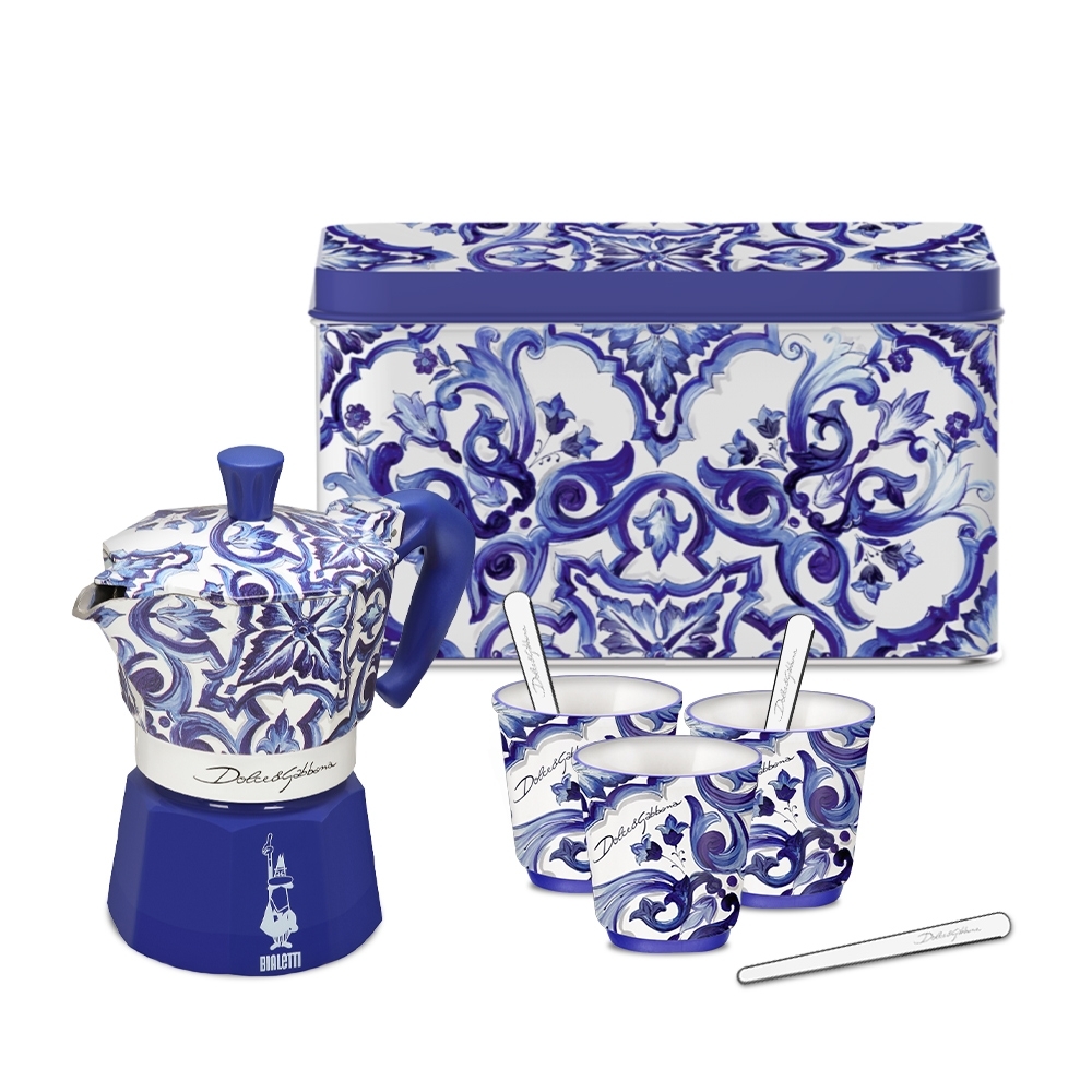 Bialetti - Moka Express 3-cup espresso maker set - Dolce & Gabbana Blu Mediterraneo