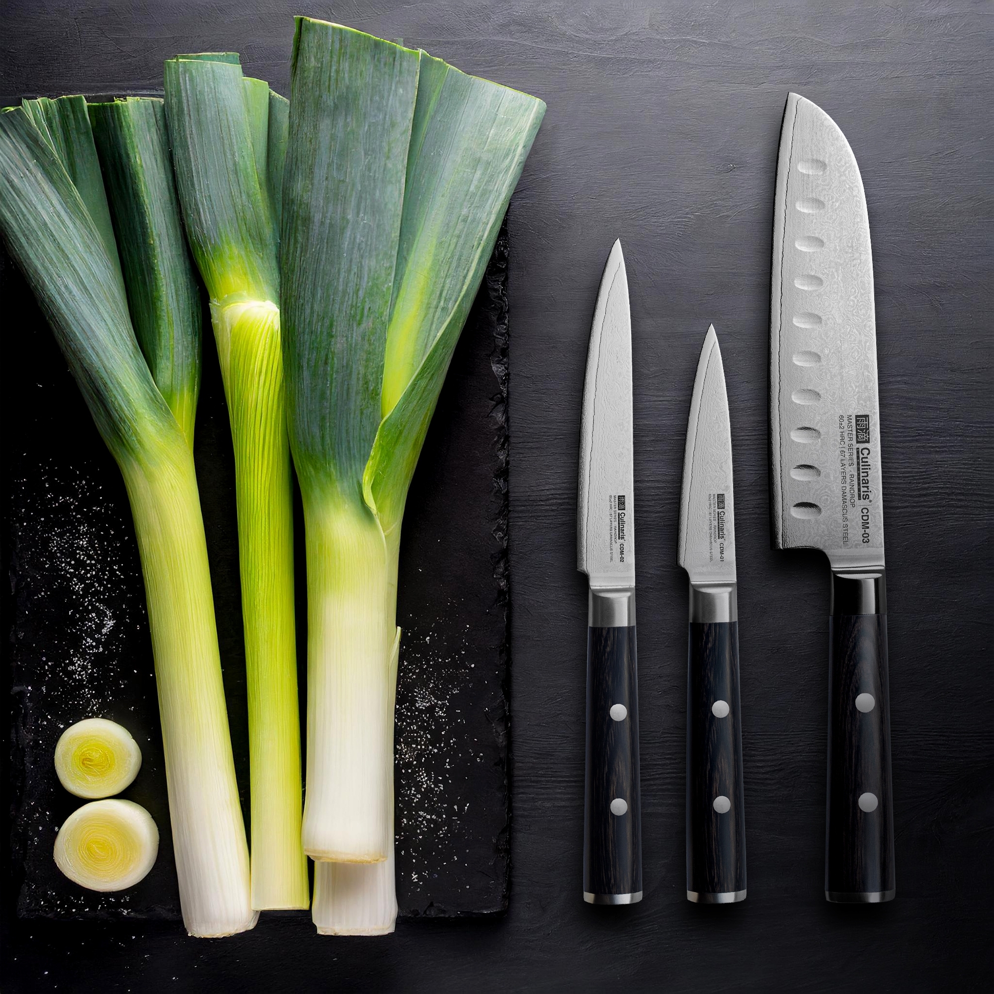 Culinaris Messer-Set - Santoku + Allzweckmesser + Schälmesser | Damascus Master