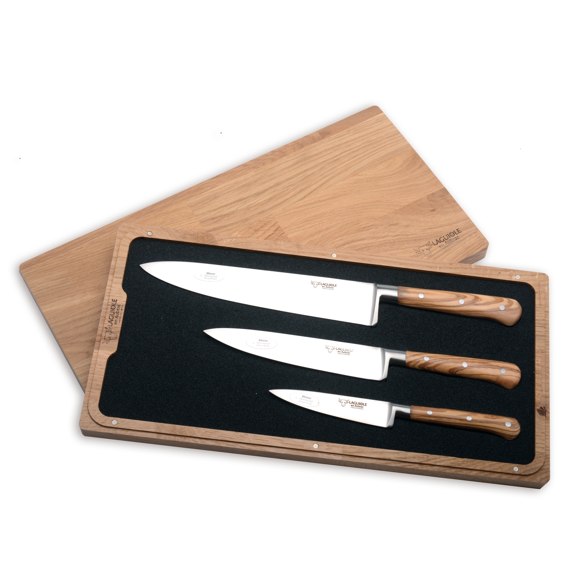 Laguiole kitchen knife set with wooden handles in block