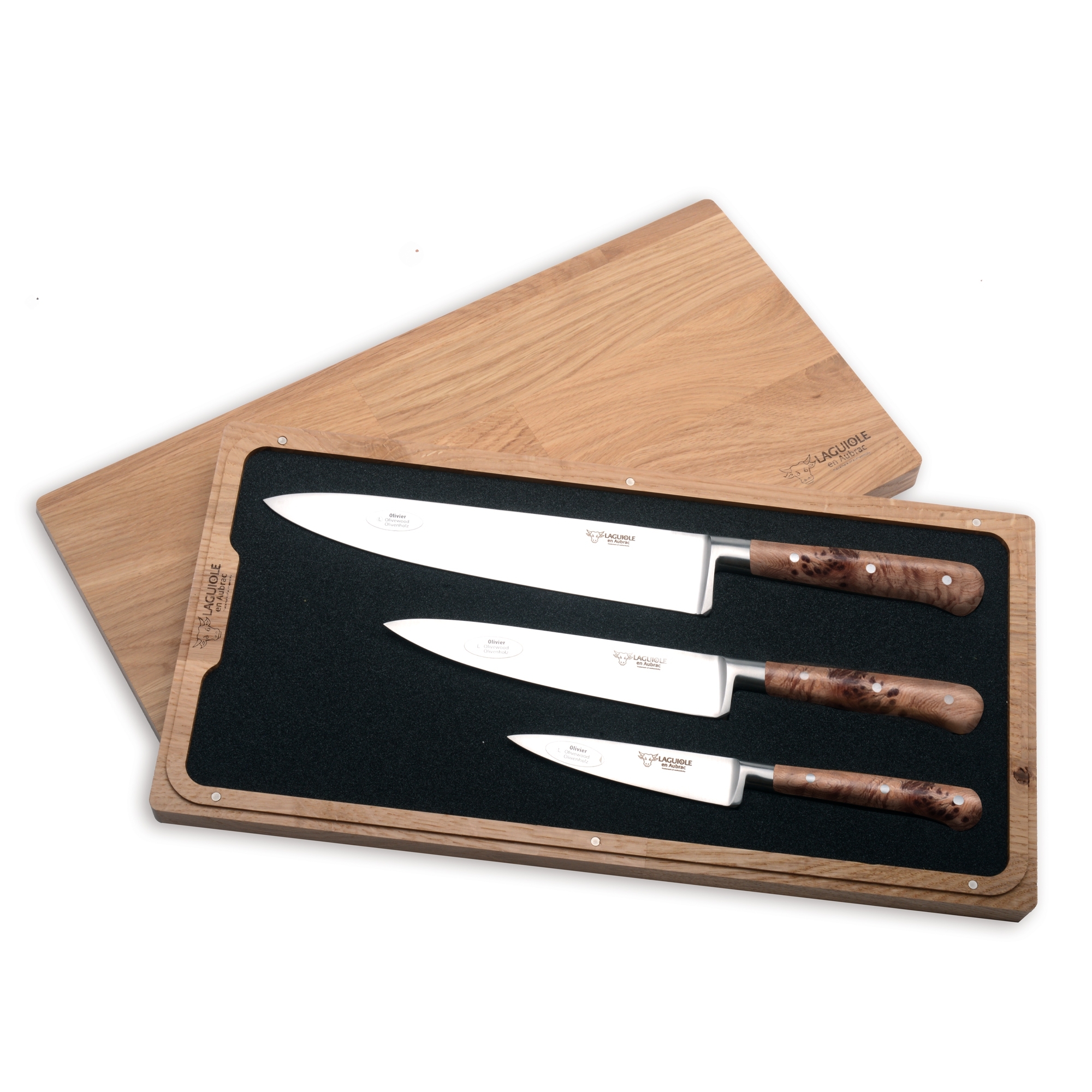 Elegant 3-piece kitchen knife set in wooden block